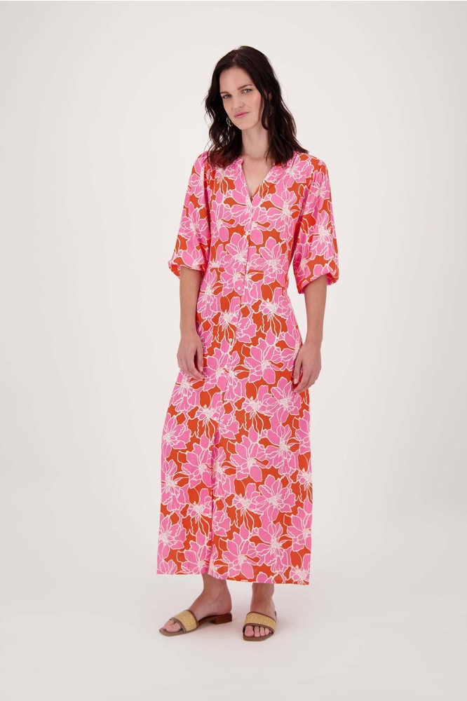 JURK MET BLOEMEN PRINT 0301 107 7191 FEL ROZE/ORANJE